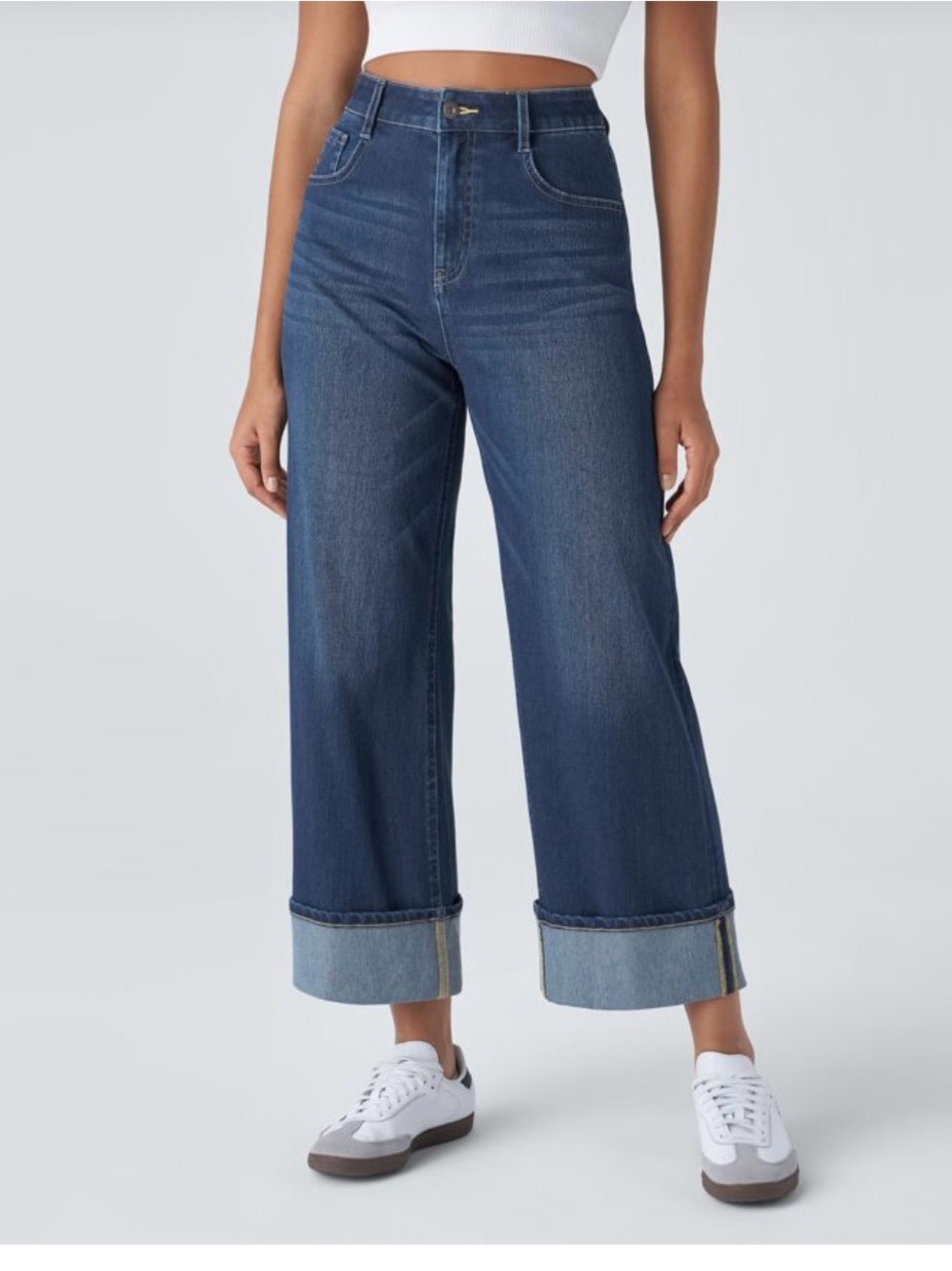Halara Wide Leg Dark Blue Denim Jeans with cuff